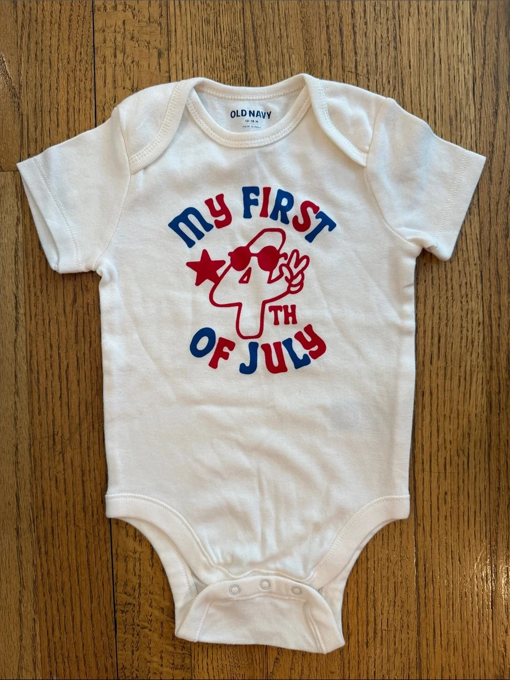 Old Navy White Baby One-Piece with Red & Blue Fourth of July Graphic